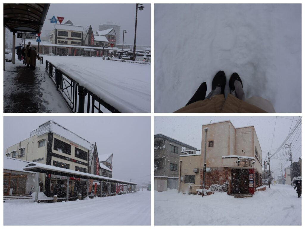 雪の鬼怒川温泉駅前